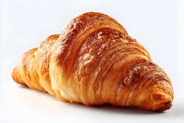 Freshly baked croissant. Crispy butter croissant, traditional french bakery pastry with golden layers on white background. European breakfast pastry for cafe or restaurant menu 
