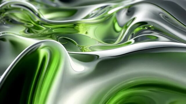 Abstract Liquid: Green and Silver Fluid Wave