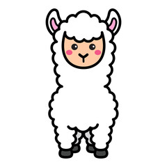 Pixelated White Llama with Pink Ears and Cheeks on Transparent Background