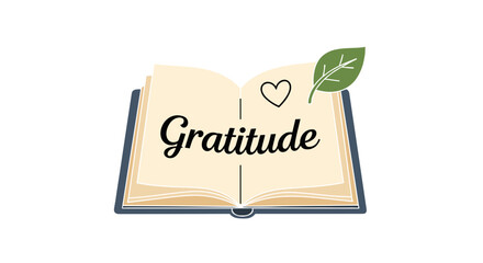 Vector art of open book with the word gratitude