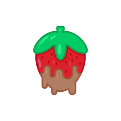 Pixel Art Red Strawberry with Chocolate Drizzle Isolated on Transparent Background Sweet Treat Icon