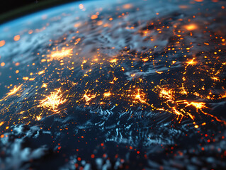 Flawless Sunrise over planet Earth. Worldwide fast internet network concept. Industry 4.0. Business