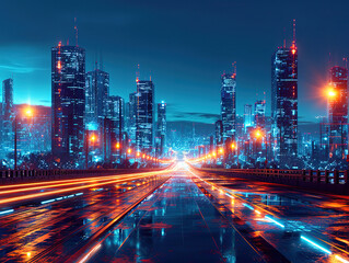 Futuristic City Skyline at Night