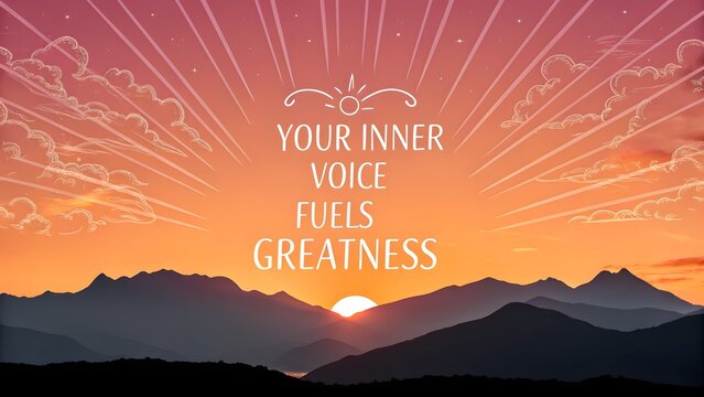 Sunrise over mountains with a motivational quote and design