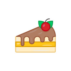 Slice of Cake with Chocolate Icing and Cherry Topping Pixel Art on Transparent Background
