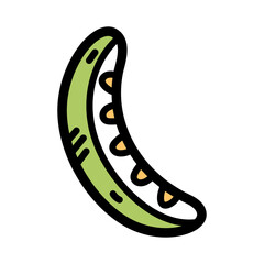 Single Pod of Green Peas with Orange Seeds on Transparent Backdrop Fresh Vegetable Isolated Vector Illustration Minimalist Style