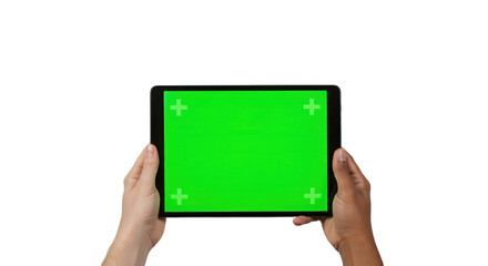 Tablet with green screen isolated on white isolated on transparent background