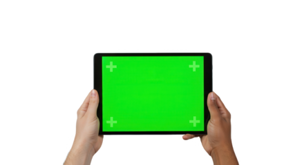 Tablet with green screen isolated on white isolated on transparent background
