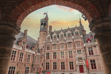Obraz premium Bruges, Belgium. Brugge. View of the Onthaalpaviljoen museum.