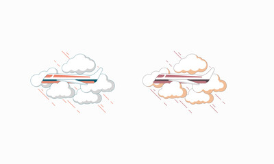 Two Illustrated Airplanes Flying in the Clouds