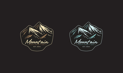 Two Mountain Exploration Logos with Hand Drawn Peaks