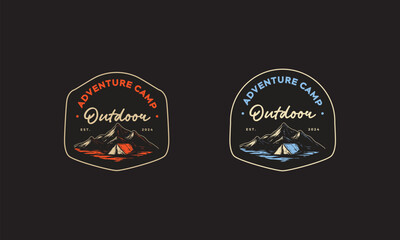 Adventure Camp Outdoor Logo Featuring Mountains and a Tent
