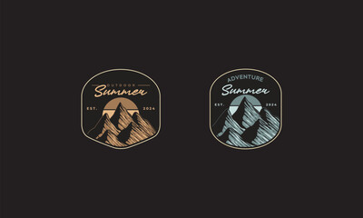 Fototapeta premium Two Vintage Mountain Logos with Sun and Text