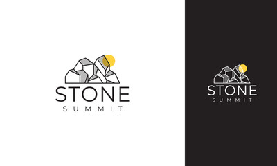 Stone Summit Logo: Geometric Mountain Range Silhouette with Sun