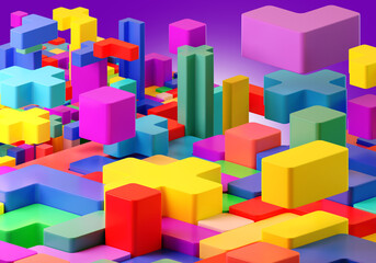 Obraz premium Abstract 3D composition of colorful geometric blocks in various shapes, concept of design, creativity, digital art and modern background. 3d image. Design, Creativity, Digital Art.