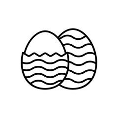 Two Easter Eggs Line Icon with Wavy Pattern on Transparent Background