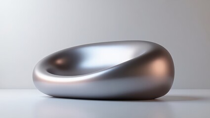 Polished metallic chaise lounge chair with fluid, organic curves, resting on a white surface against a gradient backdrop, showcasing modern and minimalist design aesthetics, conveying a sense of...