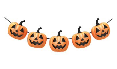 Spooky Halloween pumpkin garland decoration for celebrations, fun festive mood for autumn holiday designs, party invitations, and trick or treat promotions with festive decor