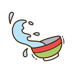 Simple Hand Drawn Korean Style Doodle Illustration of Water Splash from a Bowl on Transparent Background