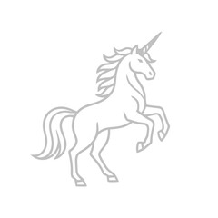 Majestic unicorn rearing up with flowing mane, illustrated in minimalist line art