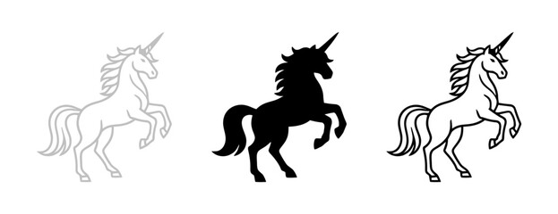 Stylized Unicorns in Outlined Silhouette and Solid Black Standing on Hind Legs © liubomir118809