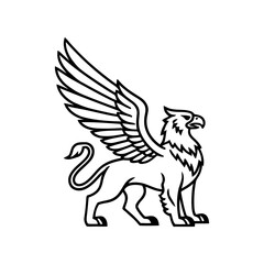 Heraldic Gryphon Figure with Eagle Head and Lion Body in Black Outline
