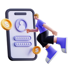 3d Illustration of Mobile Banking Login