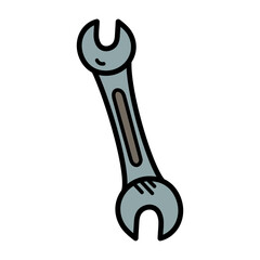 Wrench Doodle Illustration of a Gray Metal Tool on White Background