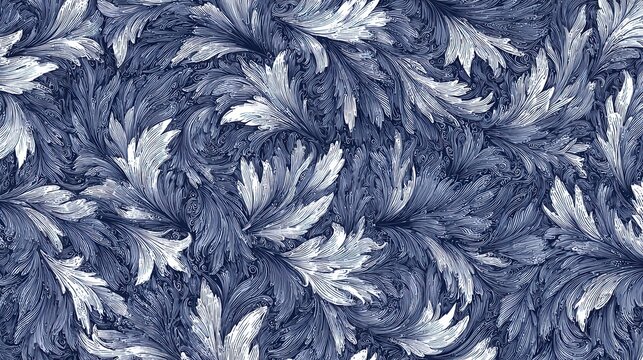 Abstract blue and white floral design with organic flowing lines