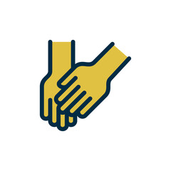 Two Gold Colored Hands Touching Icon on Transparent Background Flat Style Graphic
