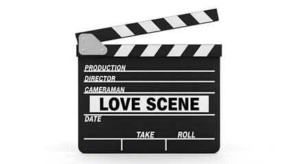 Fototapeta premium A movie clapperboard with “Love Scene” written on it, isolated on white surface