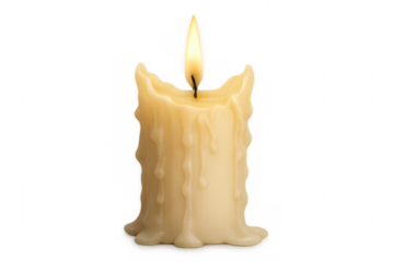 Burning wax candle flame on transparent background