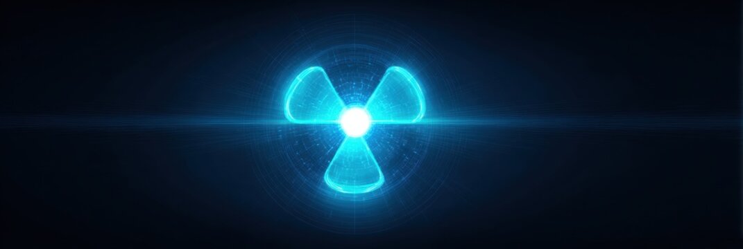 Bright Blue Glowing Radiation Symbol on Dark Background Showcasing a Futuristic Design With Luminous Energy Effects - Powered by Adobe