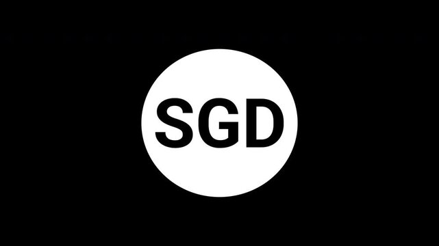 Animation of SGD Singapore currency symbol transforming into a circle on a black background visually engaging. 4k text animated video