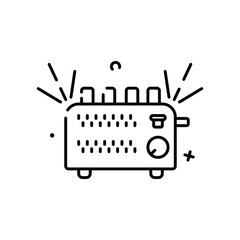 Simple Line Art Icon of a Vintage Toaster with Heat Rays Emanating from Top and Sides on Transparent Background