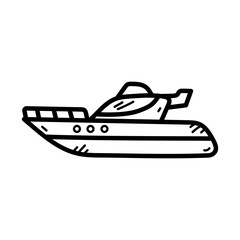 Simple Line Art Illustration of a Luxury Yacht with Three Portholes on a Transparent Background for Shipping and Travel Concepts