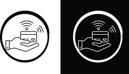 Contactless payment hand icon, credit card transaction vector illustration, mobile banking, secure wireless finance, online purchase and digital money technology design.