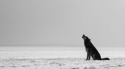 Black Wolf Silhouetted Howling in a Snowy Winter Scene