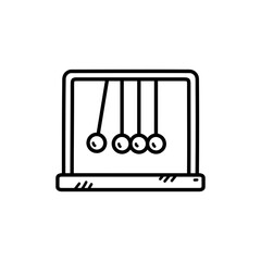 Newton's Cradle Physics Toy With Swinging Balls Demonstrating Momentum Conservation On A Transparent Background In Line Art Style