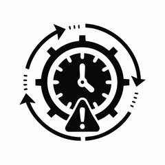 Remote Work Deadlines Icons. Solid style icons of deadlines in remote work: clock with exclamation, time limit icon, urgent