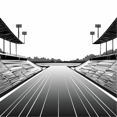 Background with a racing track, grandstands, and an outdoor racetrack arena without anyone in sight