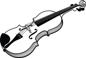 Obraz premium Elegant violin musical instrument vector illustration, classical stringed music design, detailed black and white artwork, creative orchestra instrument line art for decor and print