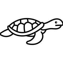Simple Line Drawing Of A Sea Turtle Swimming In Clear Water On A Transparent Background No Color