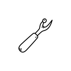 Simple Line Drawing Of A Seam Ripper Tool With A Small Ball End And A Sharp Blade On A Transparent White Background Isolated