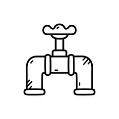 Simple Line Drawing Illustration of a Plumbing Pipe Valve with a Four Prong Handle on a Transparent Background
