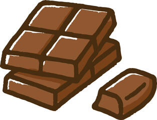 Chocolate bar illustration in childlike doodle style with brown pastel tones and bold outline perfect for confectionery packaging and dessert label design