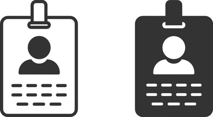 Identification badge icon vector, employee ID card symbol, personal profile tag illustration, office pass design in solid and outline style.