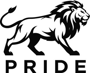  Majestic lion vector logo, powerful animal emblem, bold black silhouette, strength and pride symbol, luxury brand identity design, modern graphic illustration