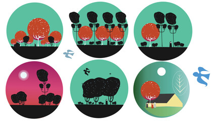 Moonlit forest journey quest story - vector illustration