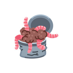 Open Can of Worms Bait for Fishing with Pink Worms Crawling Out on a Transparent Background Simple Pixel Art Style